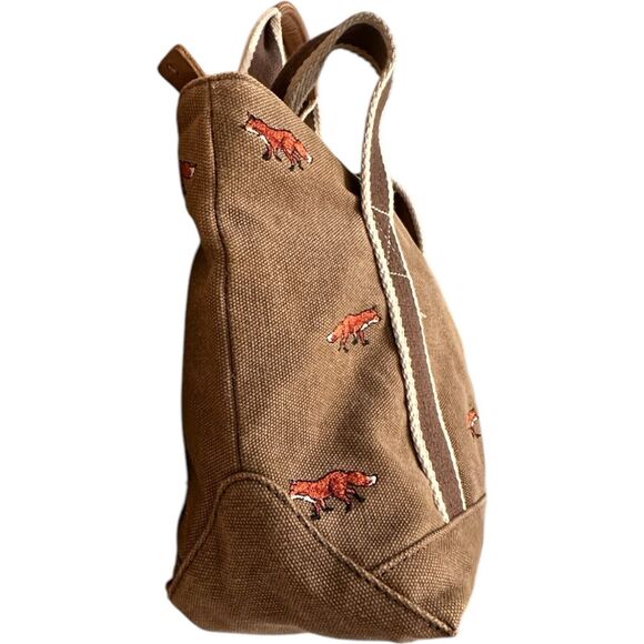 L.L. Bean Women's Foxes Print Canvas Embroidered Tote Bag Purse Brown Tan - Picture 5 of 16